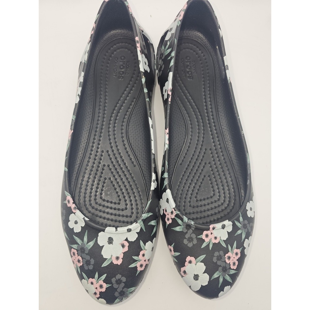 Crocs Kadee Floral Ballet Flats Womens Size 9 Black Multi Color Slip On Shoes